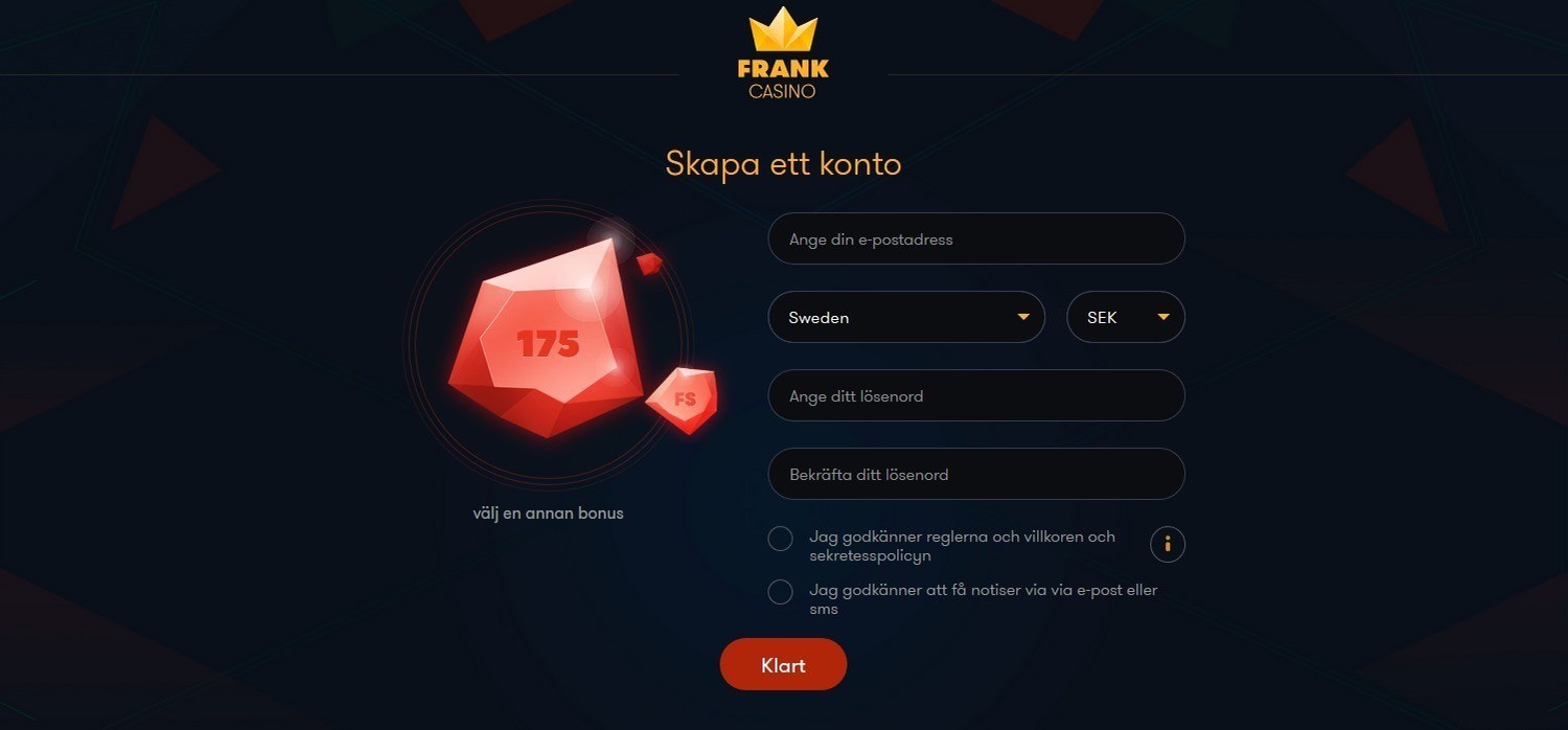 Frank Casino välkomstbonusar
